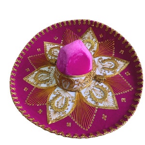 MEXICAN MARIACHI HAT , charro , sombrero , mariachi , one size , 22" , adult , costume , Hot Pink