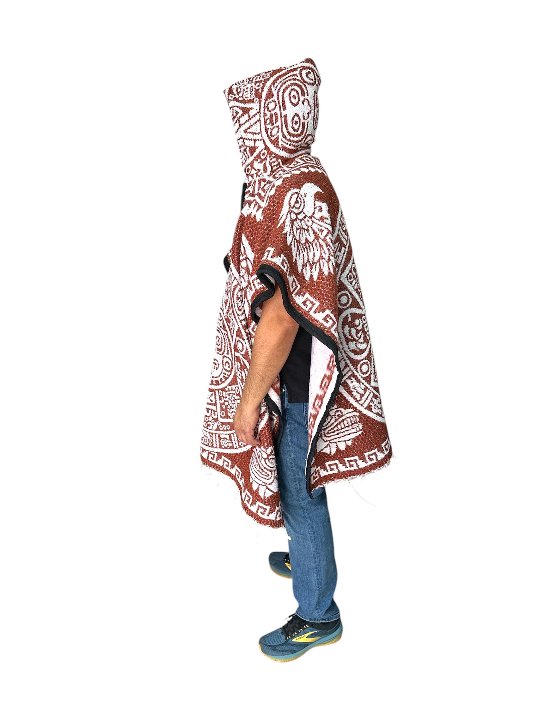 Aztec Rug Poncho MEXICAN AZTEC PONCHO With Hood , One Size , Winter Poncho , Unisex ...