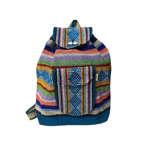 BACKPACK , HIPPIE GEAR , made in mexico , mochila , pinzon backpack ,  blue - multicolor
