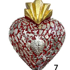 X-Large MILAGROS SACRED HEART, real wood, Milagros, Mexican folk art, large 10&quot;tall by 7.5&quot; wide , handmade, (7)