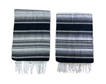 TWO PIECE SARAPE Set  ,5 X 7, Mexican Blanket, Hot rod , Covers, xl , traditional , Black - Gray