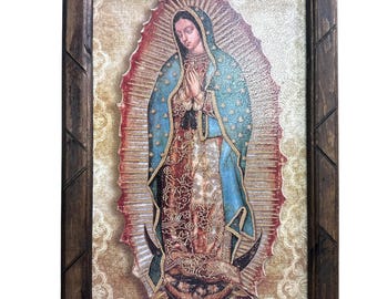 LITHOGRAPH FRAMED PRINT , 1ST Quality print , Wood Frame , Made in Mexico , 13" x 18" , Our Lady Of Guadalupe , Virgen de Guadalupe