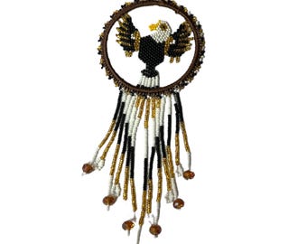 EAGLE BEADED DREAMCATCHER, cuentas de semillas, hechas en México, cuentas de 1a calidad, hechas a mano, hechas en Chiapas, México, águila calva
