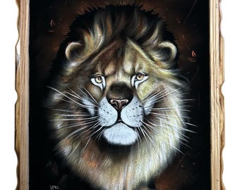 Lion Black Velvet Oil Painting Handpainted Signed Art - Etsy