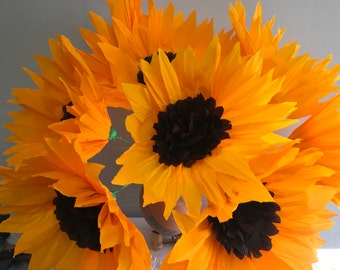 5 piece set of handmade, Paper crepe,  Orange Sunflowers, flowers, mexico , Home decor , 12" diameter