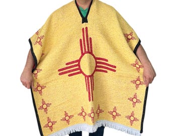MEXICAN PONCHO NEWMEXICO  , One Size , Winter Poncho , Unisex , New Mexico State , nmsu , Yellow