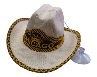 Set of 12 mini MEXICAN PALM HAT , car decor , rear view mirror , with hanger , "Chicago  " , 5"