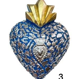 X-Large MILAGROS SACRED HEART, real wood, Milagros, Mexican folk art, large 10&quot;tall by 7.5&quot; wide , handmade, (3)