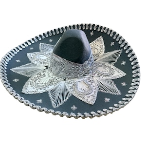 MEXICAN MARIACHI HAT , charro , sombrero , mariachi , one size , 22" , adult , costume , Gray - Silver