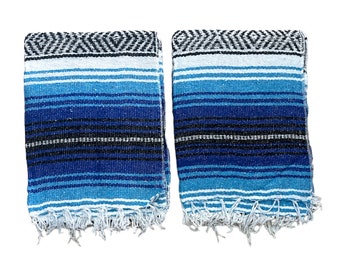 2 PIECE FALSA BLANKETS , sarape blanket , 5 x 7  ( twin ) , 1st Quality , yoga blanket , patio , southwest , Blue mix