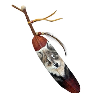 HAND PAINTED FEATHER , southwest art , arts & crafts , new , decor , Wolf face