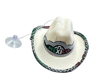 Set of 5 mini MEXICAN PALM HAT , car decor , rear view mirror , with hanger , "Mexico " , 5"