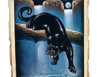 RESERVED, Black Velvet, Tiger, MCM, Original, Wood Frame, Art Work