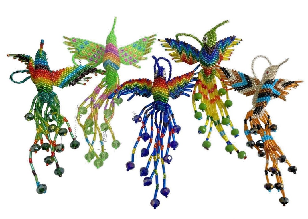 5 Piece BEADED HUMMINGBIRD , Handmade in Mexico , 5