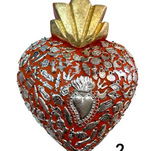 X-Large MILAGROS SACRED HEART, real wood, Milagros, Mexican folk art, large 10&quot;tall by 7.5&quot; wide , handmade, (2)