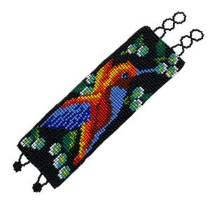 HANDMADE BEADED BRACELET , seed beads , hand loomed , unique patterns , made in Mexico , Chiapas Mx , Wide bracelet , 2" wide , Miyuki , #6