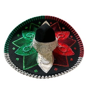 MEXICAN MARIACHI HAT , charro , sombrero , mariachi , one size , 22" , adult , costume , Tricolor , New #2