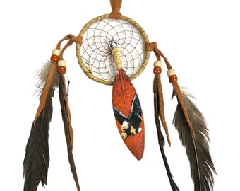 HANDMADE 3" DREAMCATCHER with hand painted FEATHER , southwest art , arts & crafts , flying eagle