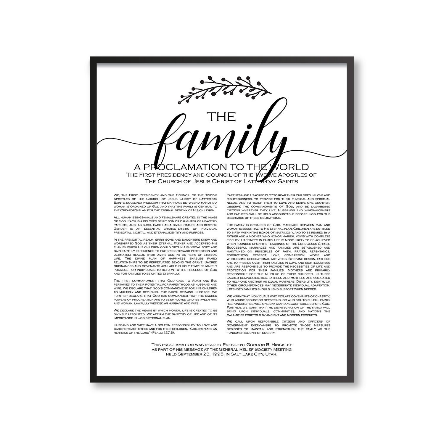 The Family Proclamation Print Framed Or Unframed Modern Lds Print Large Wall Art Home Decor Physical Print