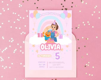 Ms. Rachel Inspired Birthday Digital Invitation: Pink Pastels Editable Canva Template (Digital Download)