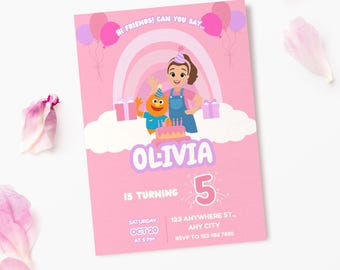 Ms. Rachel Inspired Birthday Digital Invitation: Pink Editable Canva Template (Digital Download)