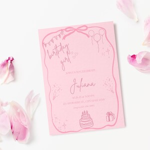 Editable Pink Birthday Party Invitation Template: Canva Invite Design for Girls and Teens Bday