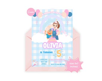 Invito di compleanno ispirato alla signorina Rachel: modello Canva modificabile (download digitale)