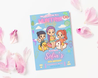 KPop Birthday Pool Party Invitation, Huntrix Inspired Theme (DIY Editable Canva Template)
