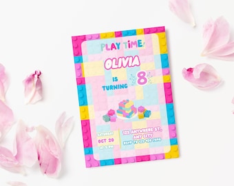 Building Blocks Birthday Invitation: Editable Canva Template (Digital Download)