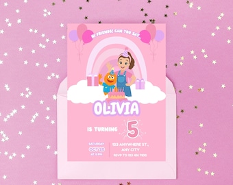 Ms. Rachel Inspired Birthday Digital Invitation: Pink Editable Canva Template (Digital Download)