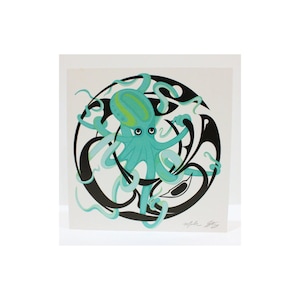 5 1/4” x 5 1/4” blank Octopus and Raven card with envelope.