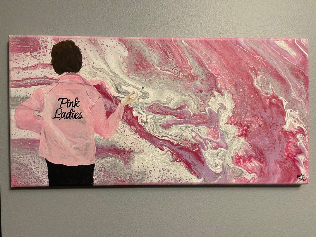 Pink Ladies Rizzo Original Painting Wall Decor Fluid Acrylic and Hand ...