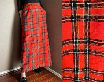 Vintage 70s Pendleton wool Skirt red tartan maxi A-line