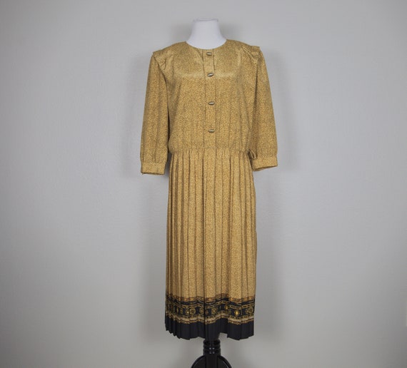 Vintage pleated secretary Dress animal/scarf ptin… - image 3