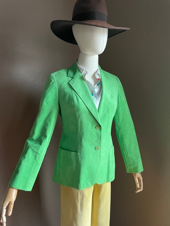Vintage 70s ultrasuede kelly Green Blazer jacket … - image 2