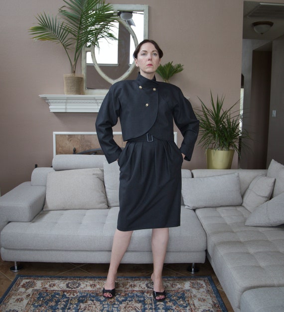 Vintage J.Tiktiner gray wool Suit 80s cropped Blaz