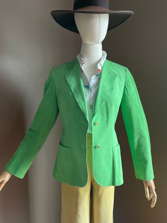 Vintage 70s ultrasuede kelly Green Blazer jacket … - image 8