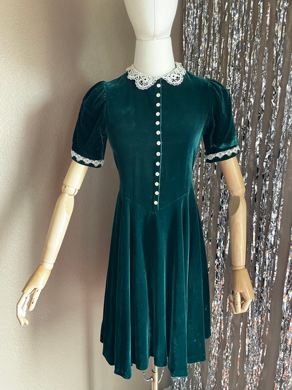 Vintage 90s American Girl Mini Dress Evergreen Crushed Velvet Puff