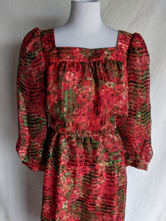 Vintage midi floral dress Diane Dickinson 80s Puf… - image 9