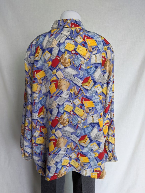 Vintage silk blouse novelty print Business Woman … - image 3