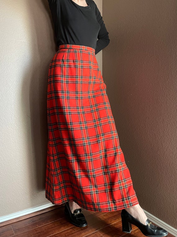 Vintage 70s Pendleton wool Skirt red tartan maxi … - image 5