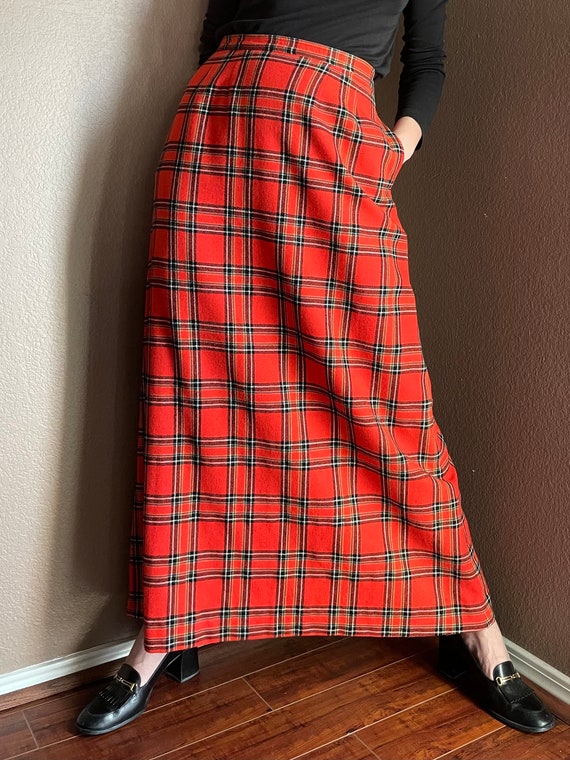 Vintage 70s Pendleton wool Skirt red tartan maxi … - image 7