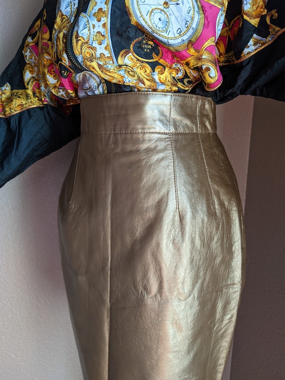 Vintage Leather Bronze super High waist mini Skir… - image 2