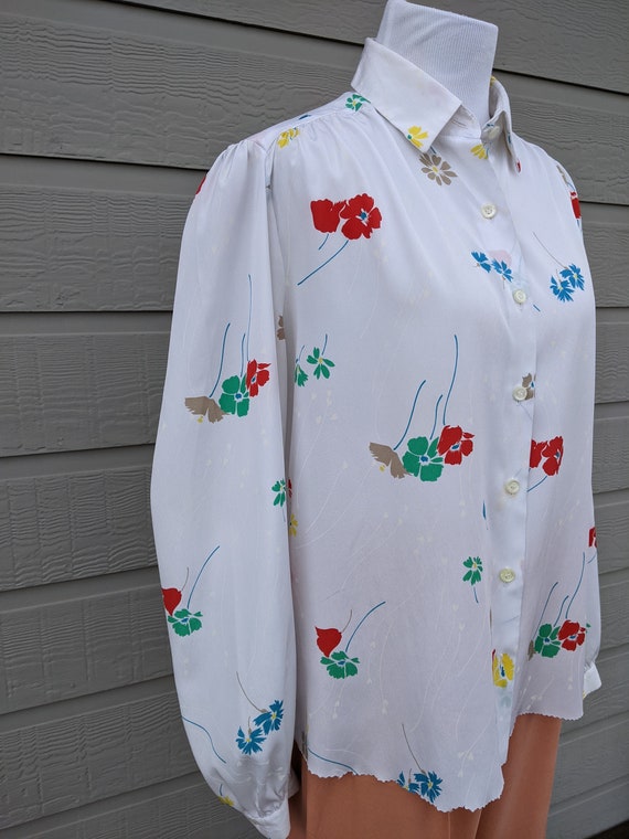 Vintage white floral print Blouse 70s multicolore… - image 4