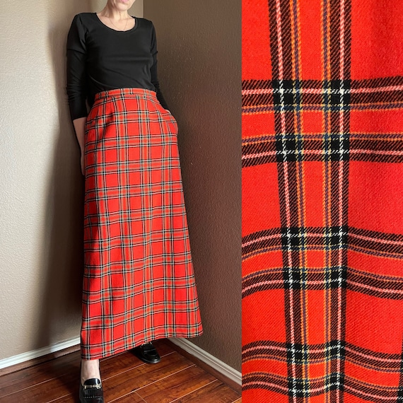 Vintage 70s Pendleton wool Skirt red tartan maxi … - image 1