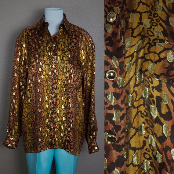 Vintage Escada 80s Animal print silk Metallic Blou