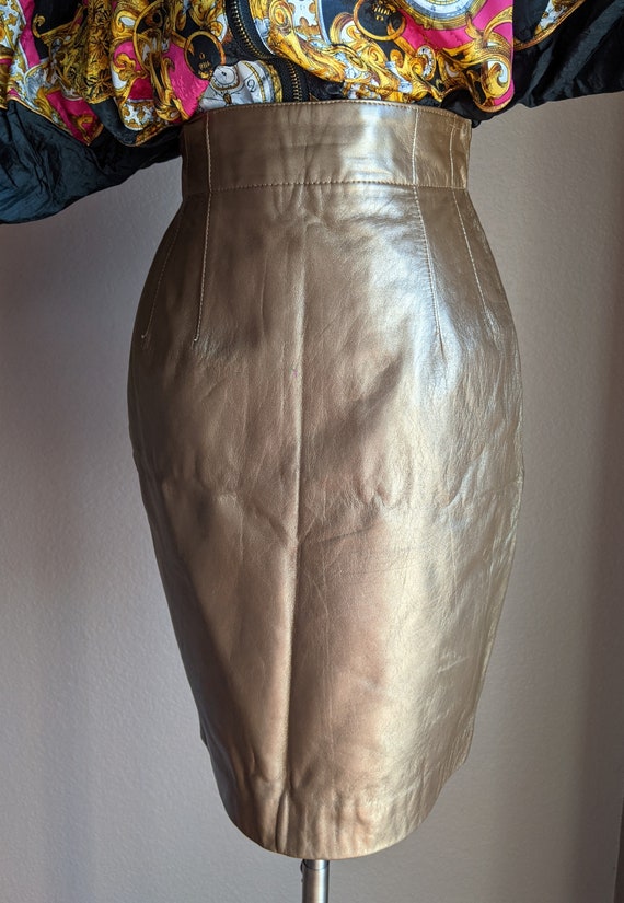 Vintage Leather Bronze super High waist mini Skir… - image 8