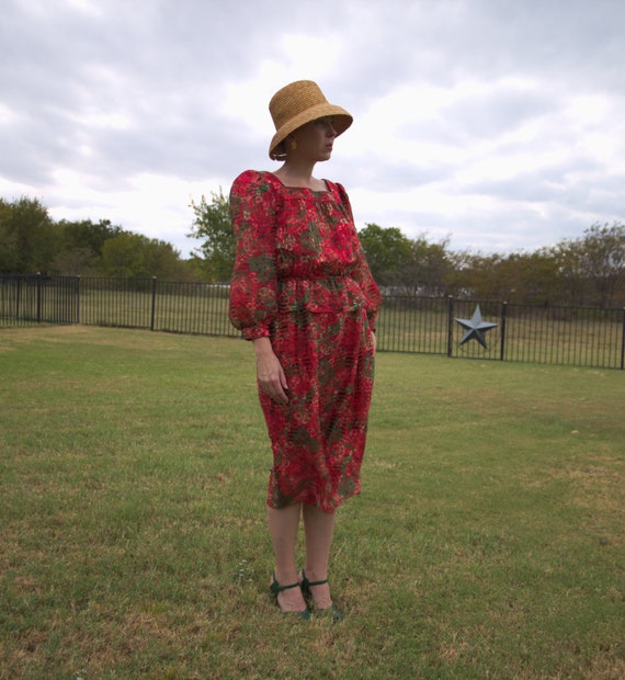 Vintage midi floral dress Diane Dickinson 80s Puff