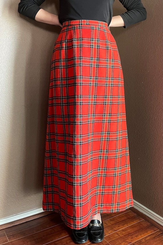 Vintage 70s Pendleton wool Skirt red tartan maxi … - image 2