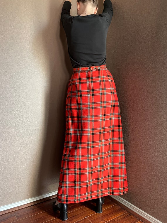 Vintage 70s Pendleton wool Skirt red tartan maxi … - image 4